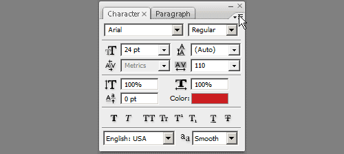 Character panel option menu
