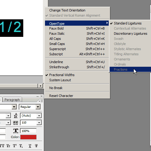 Fractions is grayed out