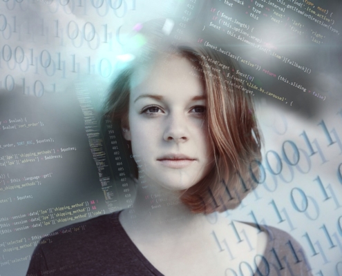 Woman in a mist of code - Web developer tools