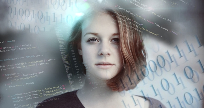 Woman in a mist of code - Web developer tools