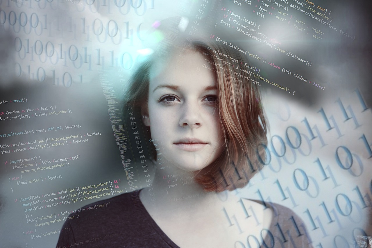 Woman in a mist of code - Web developer tools